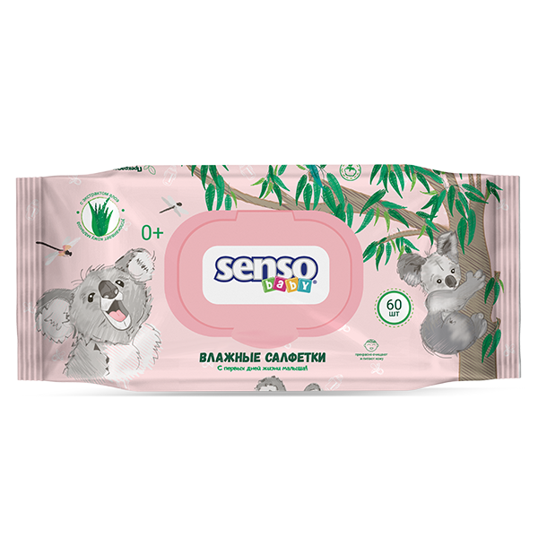 Салфетки влажные для детей "senso baby"  Коала (60 штук)