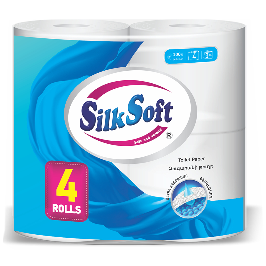 Туалетная бумага SilkSoft 3сл., 4 шт.