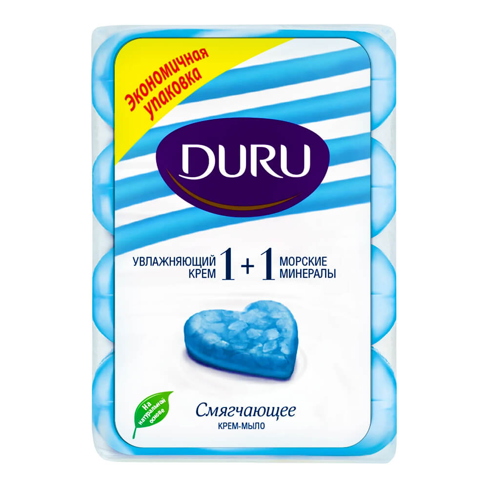 Мыло туалетное экопак Duru 1+1  Крем + Морск. минералы, 4*80гр