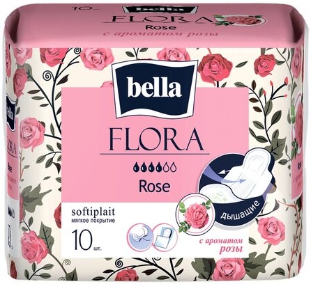 Прокладки Bella FLORA Rose женские гигиенические впитывающие с ароматом розы, 10 шт.
