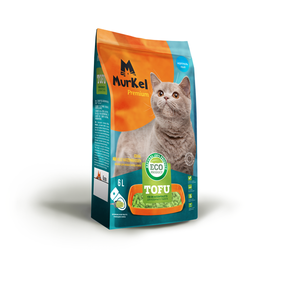 Наполнитель для кошачьего туалета Murkel 6 л натуральный TOFU Нейтральный  2,6 кг