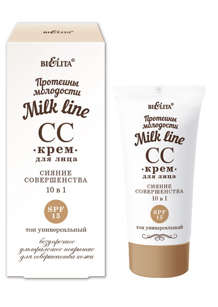 CC-Крем  для лица Сияние совершенства 10 в 1 SPF 15 (туба 30 мл  Протеины молодости Milk line)