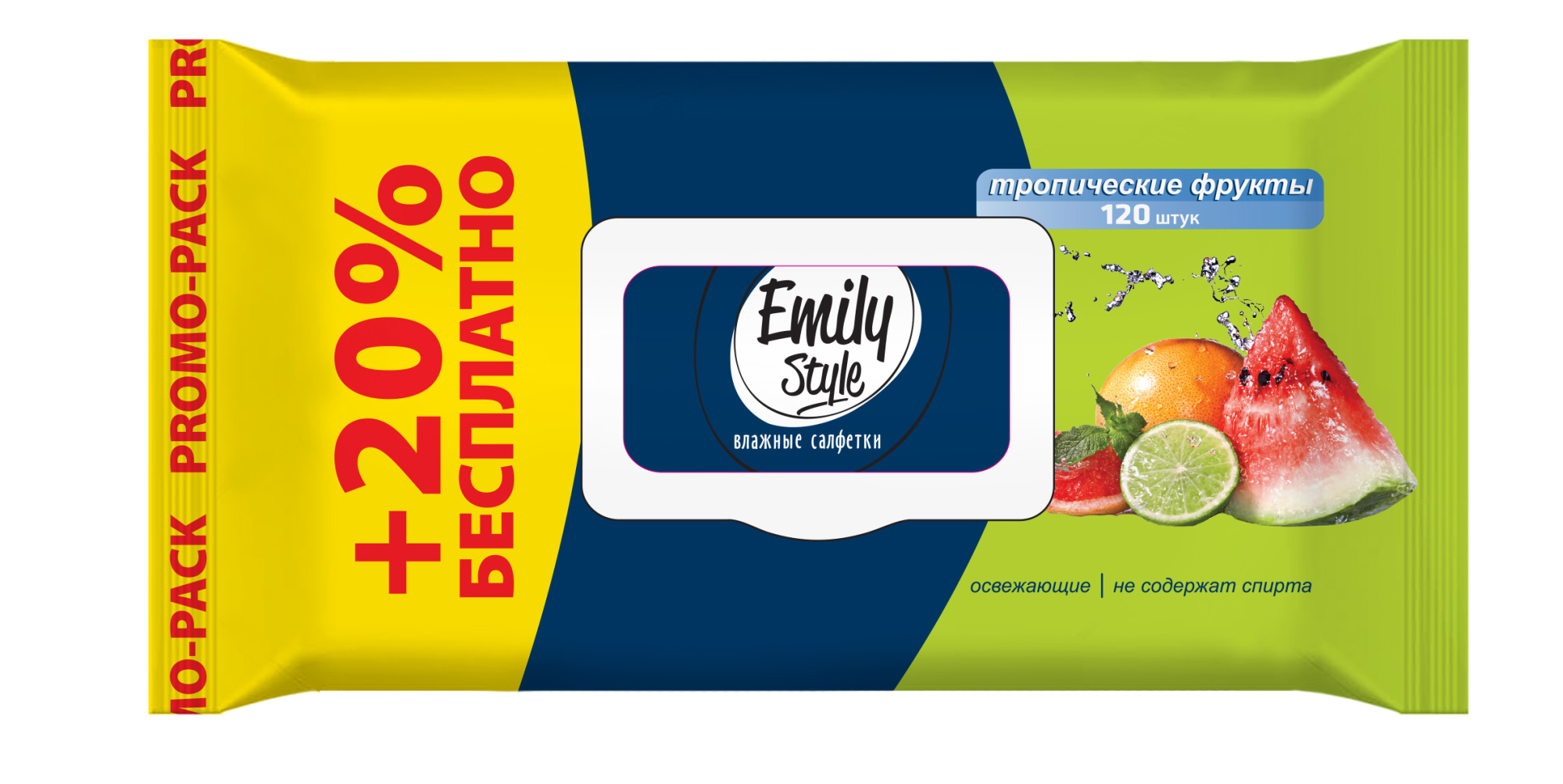 ПРОМО Влажные салфетки Эмили Стайл Тропический десерт 100+20 шт с клапаном