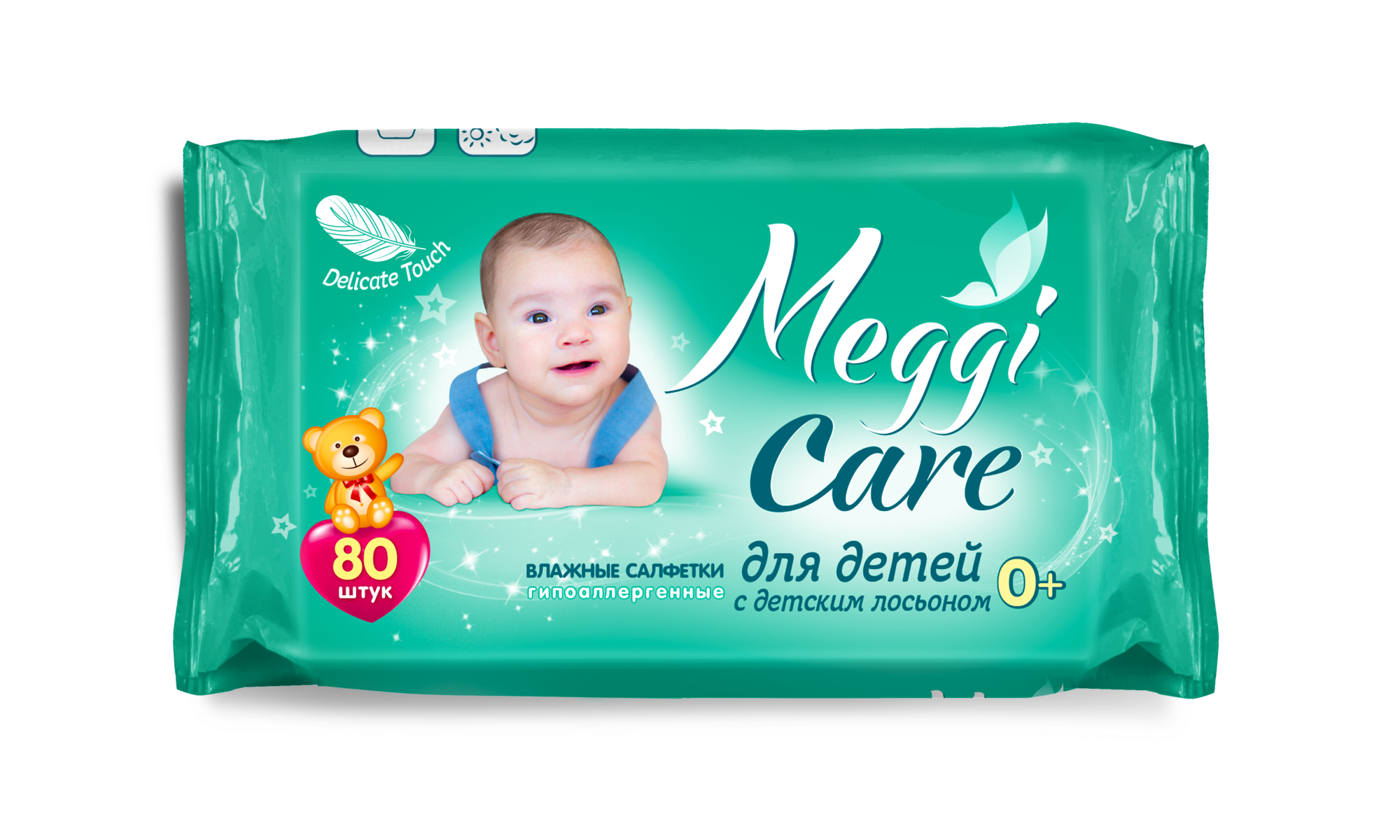 Влажные салфетки гипоаллерг. для детей 0+ MEGGI CARE  с детским лосьоном, 80шт