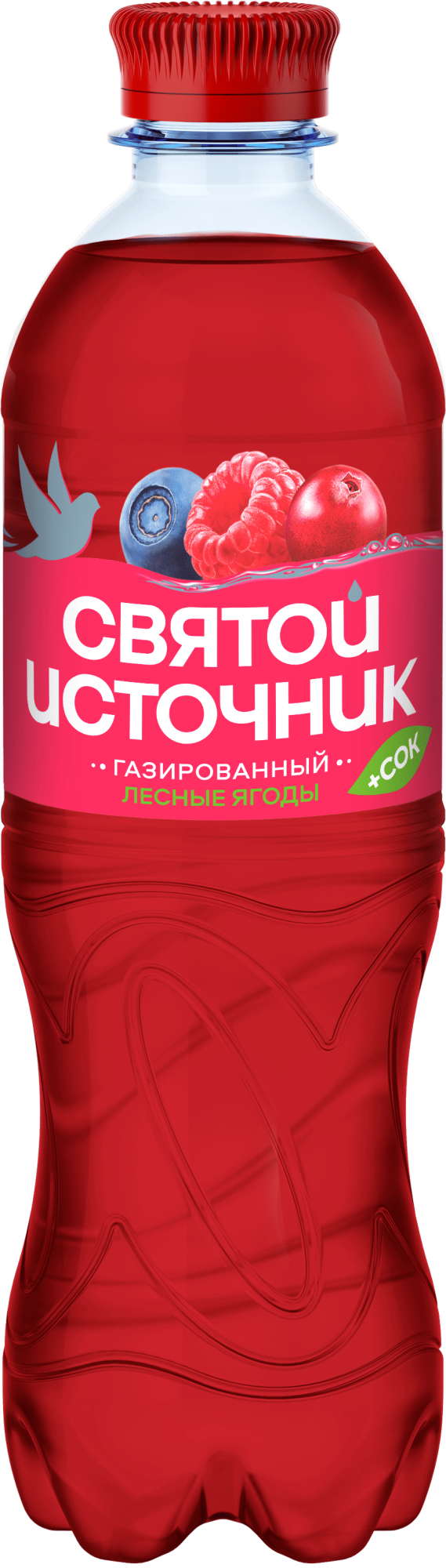 Напиток безалкогольный "Святой Источник" Вода + Сок" со вкусом лесных ягод, газированный 0.50 л ПЭТ (по 12 бут.)
