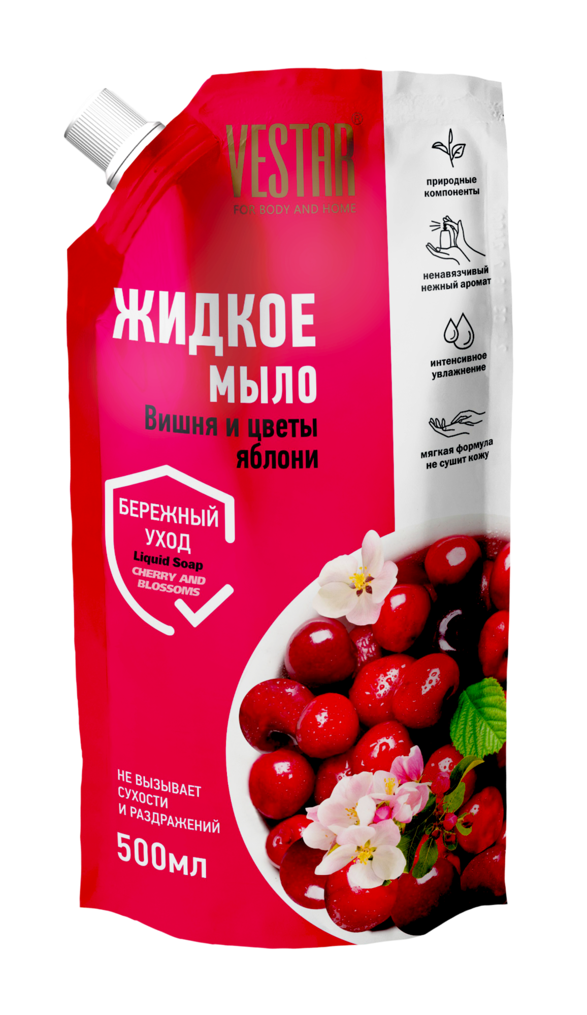 VESTAR Жидкое мыло вишня и цвет яблони (дой-пак) 500 мл