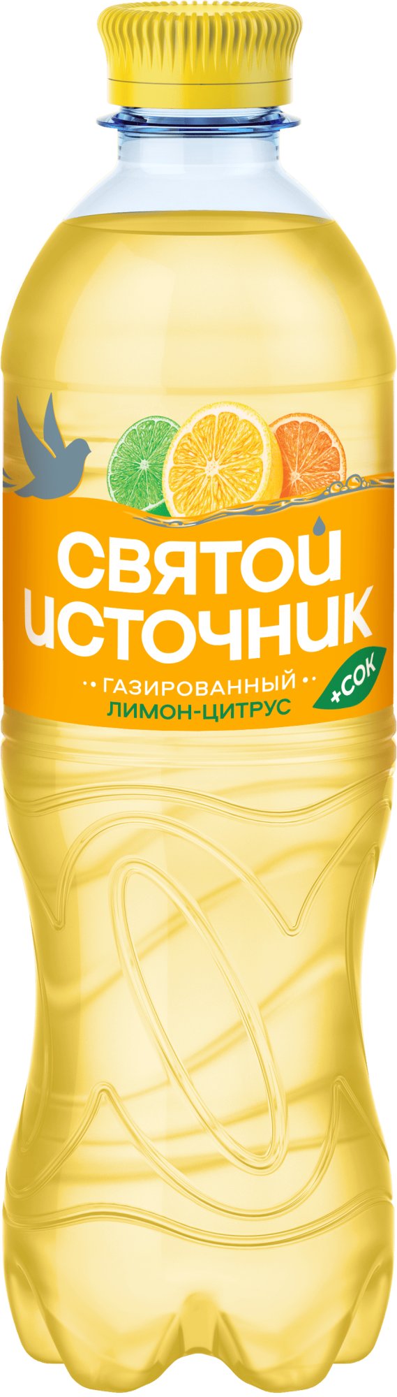 Напиток безалкогольный "Святой Источник" Вода + Сок" со вкусом цитрусов, газированный 0.50 л ПЭТ (по 12 бут.)